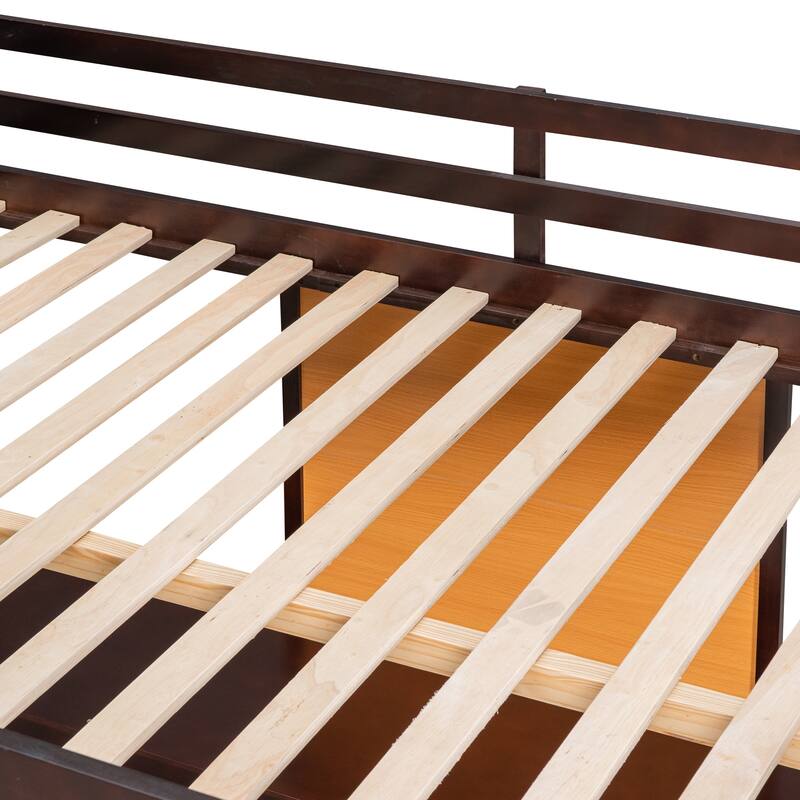 Full Size Loft Bed with Desk, Writing Board, and 2 Drawers in Espresso