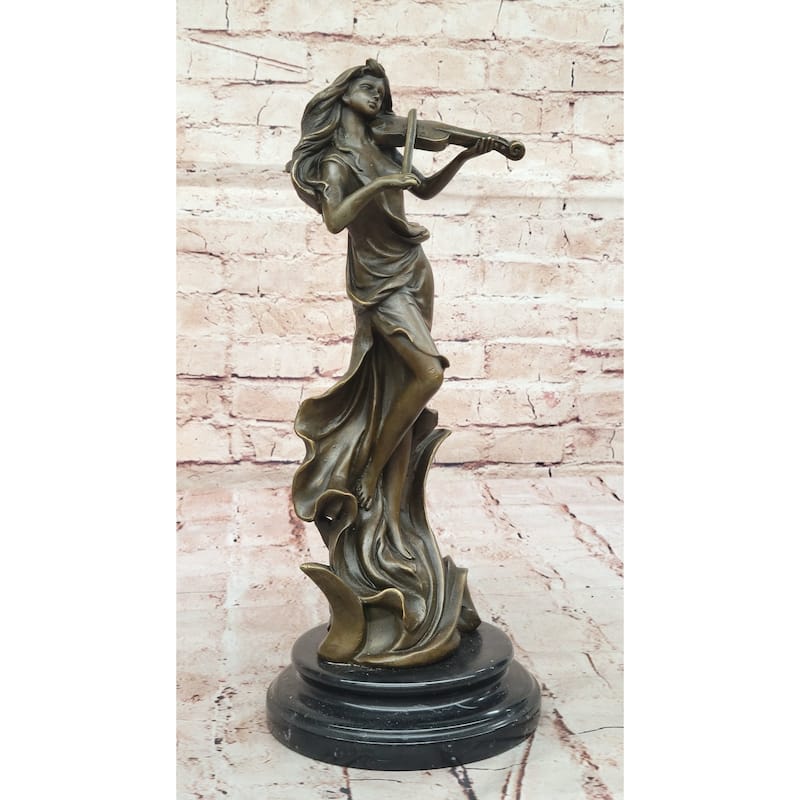 Bronze Violinist Statue – Graceful Female Musician Sculpture For Home Or Studio Decor