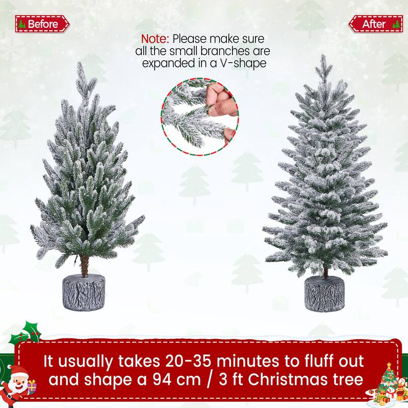 Yaheetech 2ft/3ft Pre-lit Mini Flocked Tabletop Christmas Tree with Warm White LED Lights