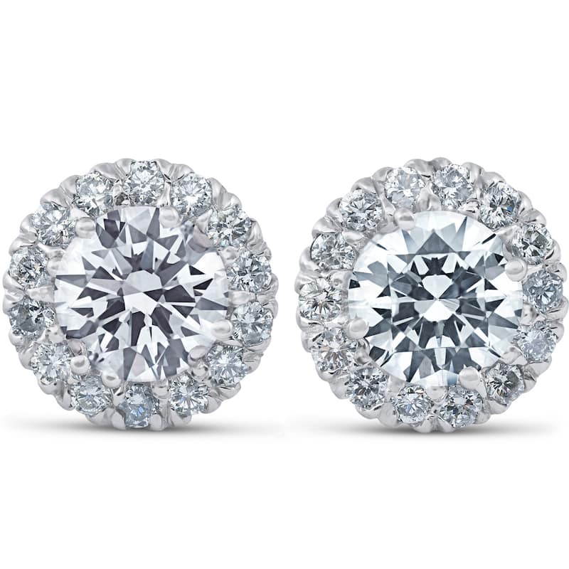 Bliss Diamond 3Ct TW Round Halo Diamond Studs White Gold Lab Grown 11.5mm - White