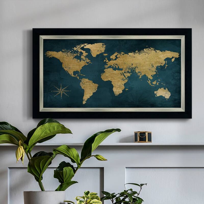 Navy Gold Map Premium Framed Canvas- Ready to Hang
