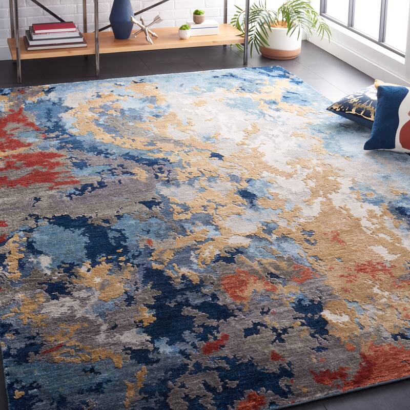 SAFAVIEH Couture Hand-Knotted Tiffany Sirikit Contemporary Abstract Viscose Rug