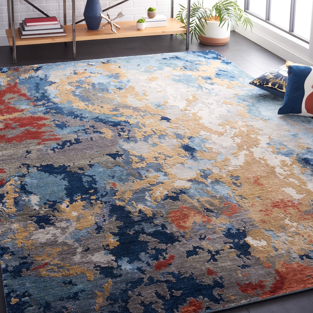 SAFAVIEH Couture Hand-Knotted Tiffany Sirikit Contemporary Abstract Viscose Rug