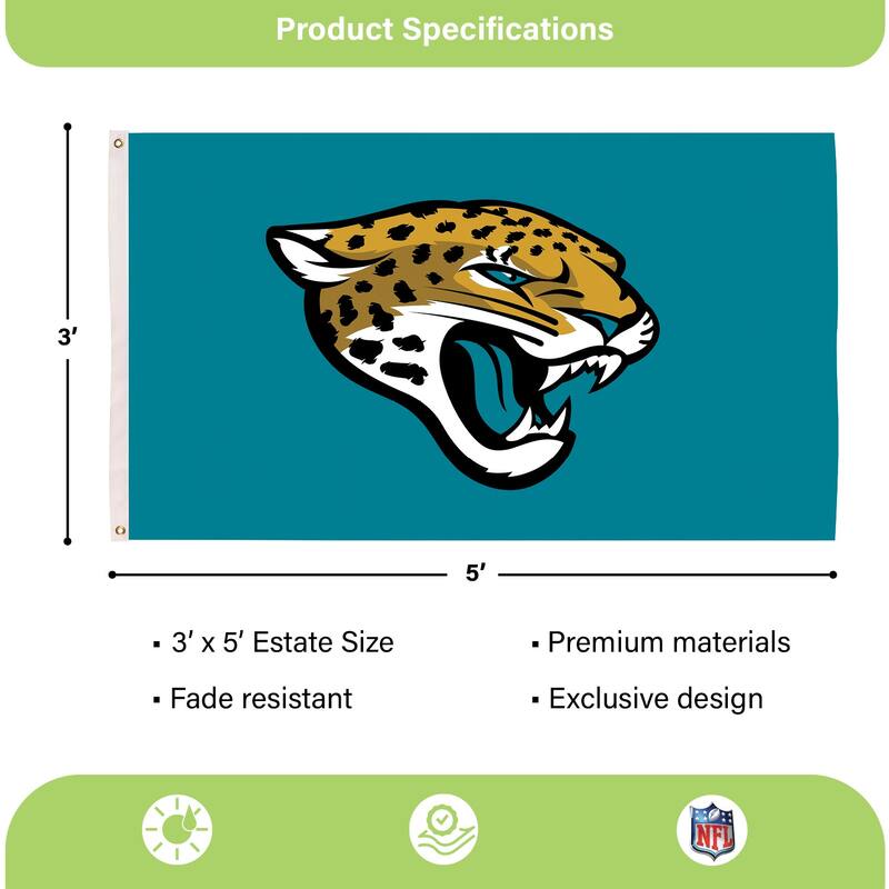 Jacksonville Jaguars Single Sided Flag w/ 2 Grommets, 3'x5'
