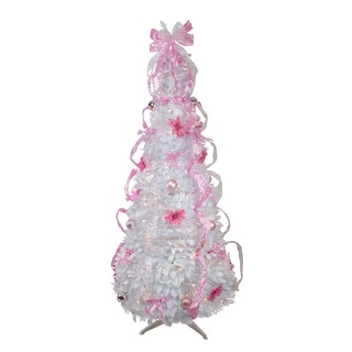 6' Pre-Lit White and Pink Pre-Decorated Pop-Up Artificial Christmas ...