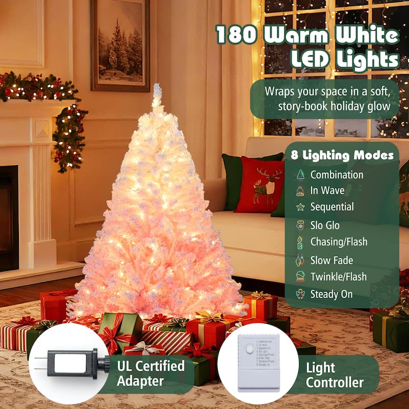 Costway 5/6/7/8 FT Artificial Christmas Tree with 180/250/350/470 Warm - See Details