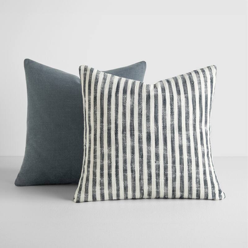 2-Pack Yarn-Dyed Patterns Decor Throw Pillows in Yarn-Dyed Bengal Stripe / Solid - Navy