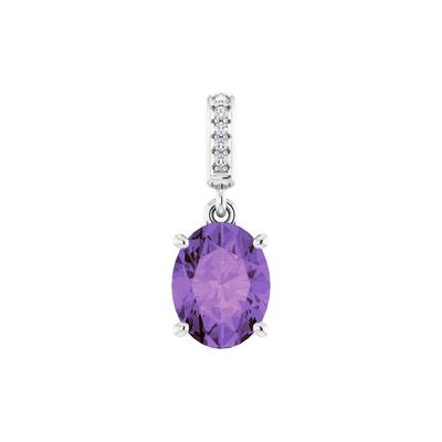 14K White Gold 9x7 mm Oval Amethyst and 0.03 CTW Diamond Pendant