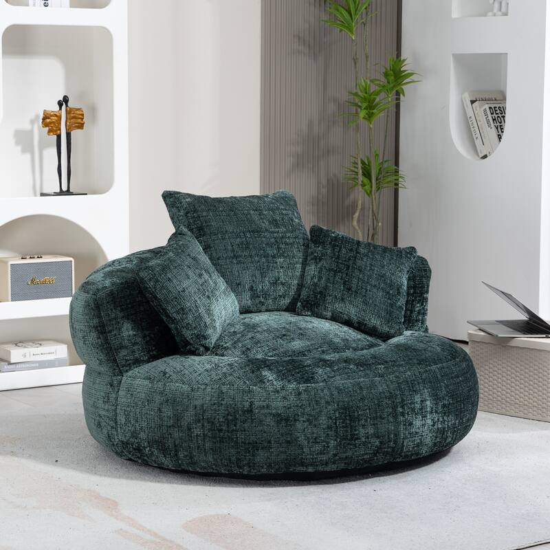 Chenille Lazy Sofa with Pillows - Emerald