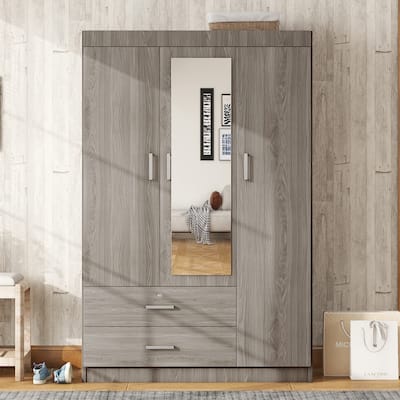 3-Door Wardrobe Armoires with 2 Drawers & Full-Length Mirror