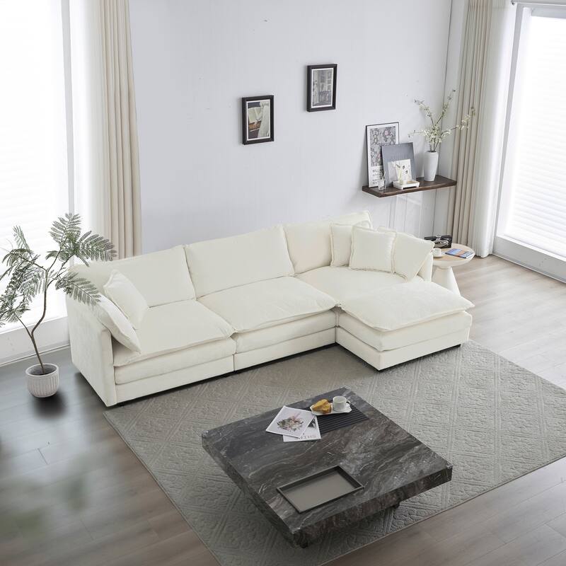 Modular Chenille U-Shape Sofa with Solid Wood Frame for Living or Guest Rooms - White