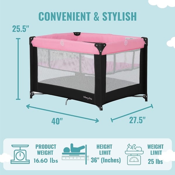 dimension image slide 1 of 4, Dream On Me Zazzy Portable Playard with Bassinet