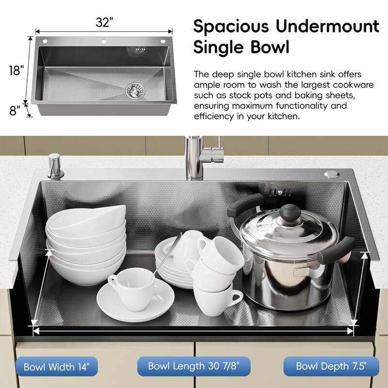 Drop-in/Undermount Single Bowl Stainless Steel Kitchen Sink