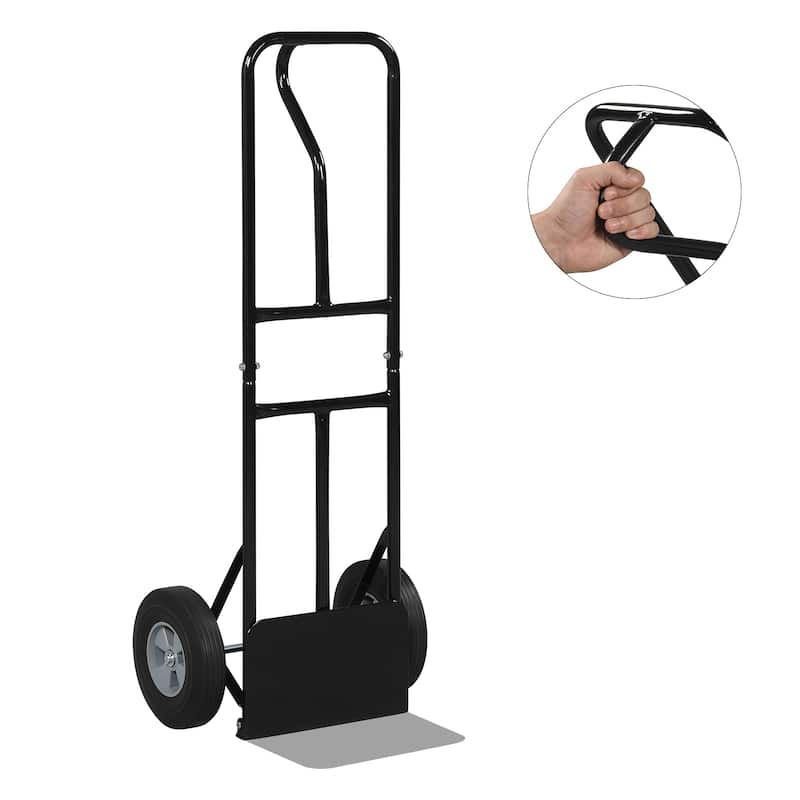 Gymax Heavy-Duty 600 LBS Metal Hand Truck w/P-Handle & 10'' Rubber - Black