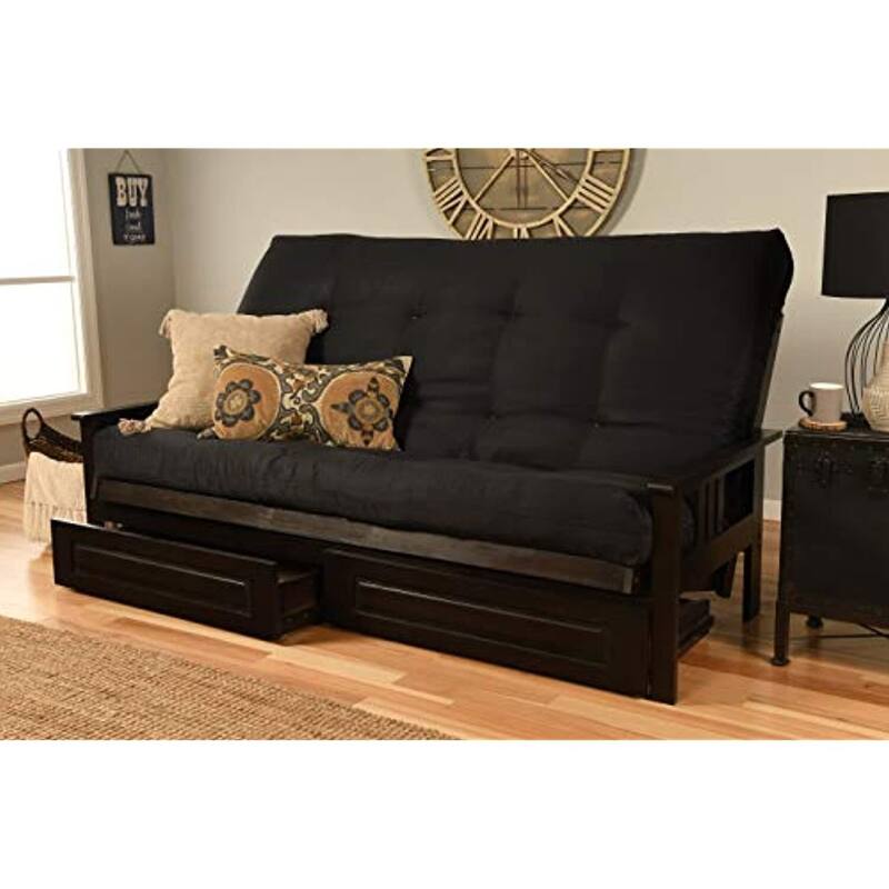 Queen Futon Frame with Storage - Coastal Charm Espresso Finish - Convertible Sofa Bed