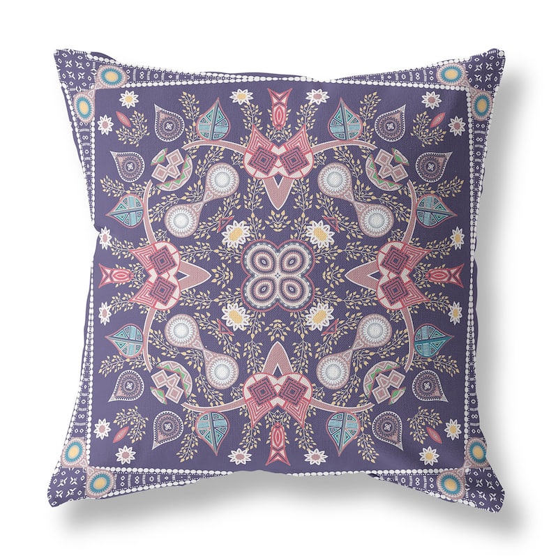 HomeRoots 18" x 18" Purple Blown Seam Paisley Indoor Outdoor Throw Pillow - 18.00' X '5.00' X '18.00
