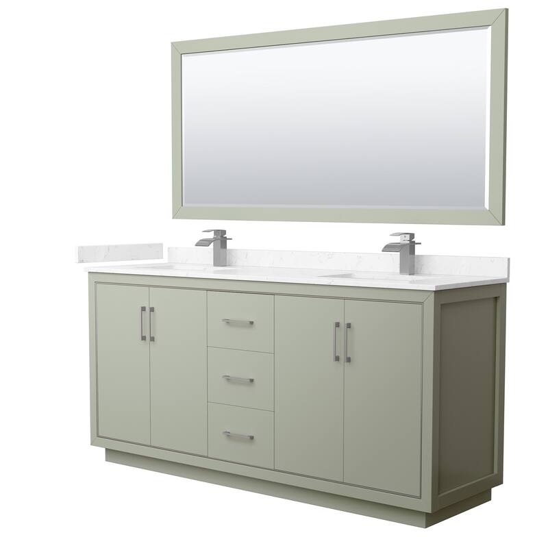 Wyndham Collection WCF1111-72D-VCA-M70 Icon 72" Free Standing Double - Light Green / Carrara Cultured Marble Top / - Painted