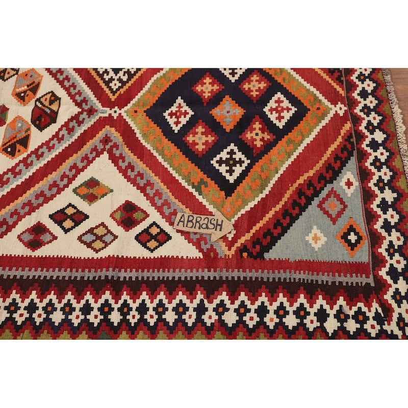 Vegetable Dye Geometric Kilim Qashqai Persian Vintage Wool Carpet - 4'10"x 8'1"