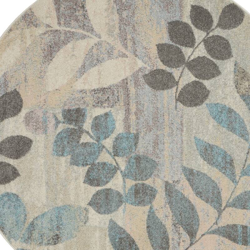 HomeRootsBotanical Leaves Cottage Round Area Rug - 94' X '94' X '0.5