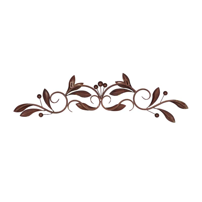 Metal Leaf Home Wall Decor with Scrolled Vine - Green or Red - Roche River Decor