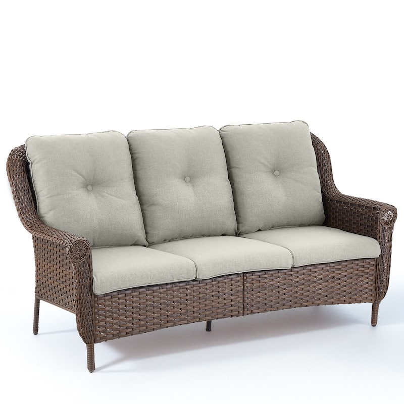 3-Seat Outdoor Patio Sofa Couch Brown - Beige