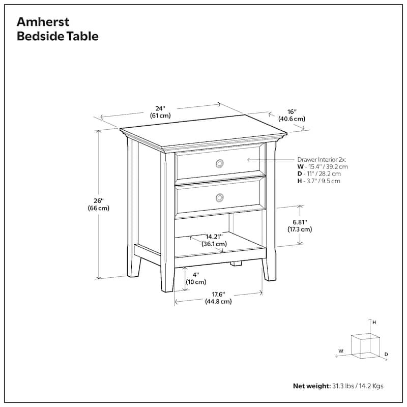 WYNDENHALL Halifax SOLID WOOD 24 inch Wide Bedside Nightstand Table
