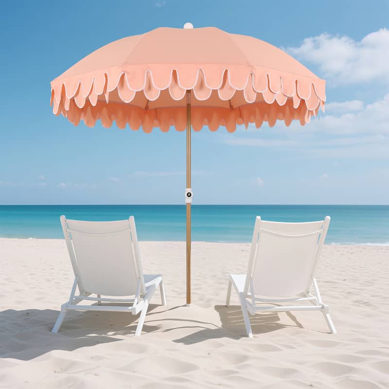 Horizon 6.5ft. Beach Umbrella with Tilt, Wind Vent, UV Protection, and Carry Bag - Coral Pink, Light Brown Pole