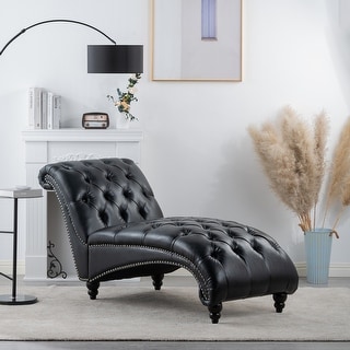 62.8 in.W Tufted Armless Chaise Lounge with PU Cover and Wood Frame ...