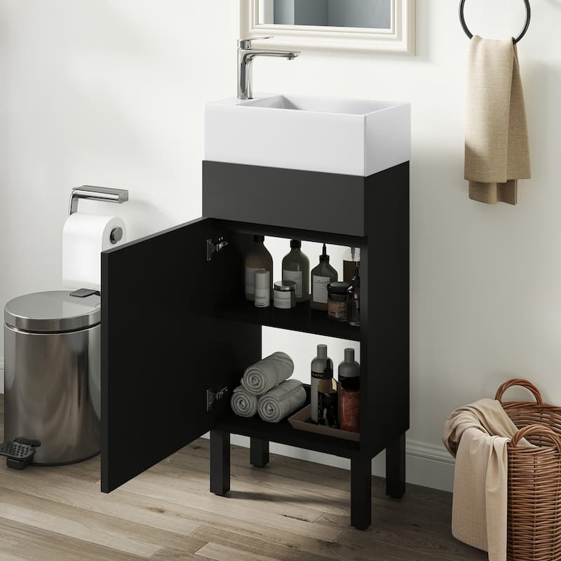 Moasis 15.7 Inch Freestanding Bathroom Vanity with Cabinet Storage and Modern Design