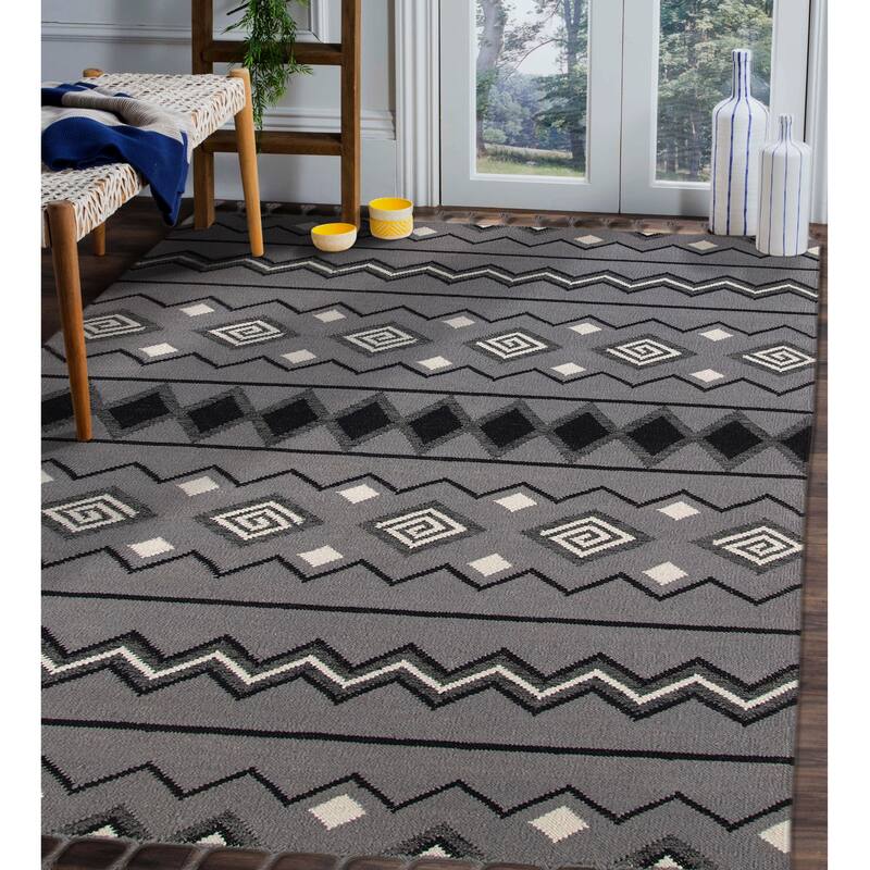 The Curated Nomad Southwestern Dove Gray Flatweave Area Rug - 5' x 8' - Dove Gray