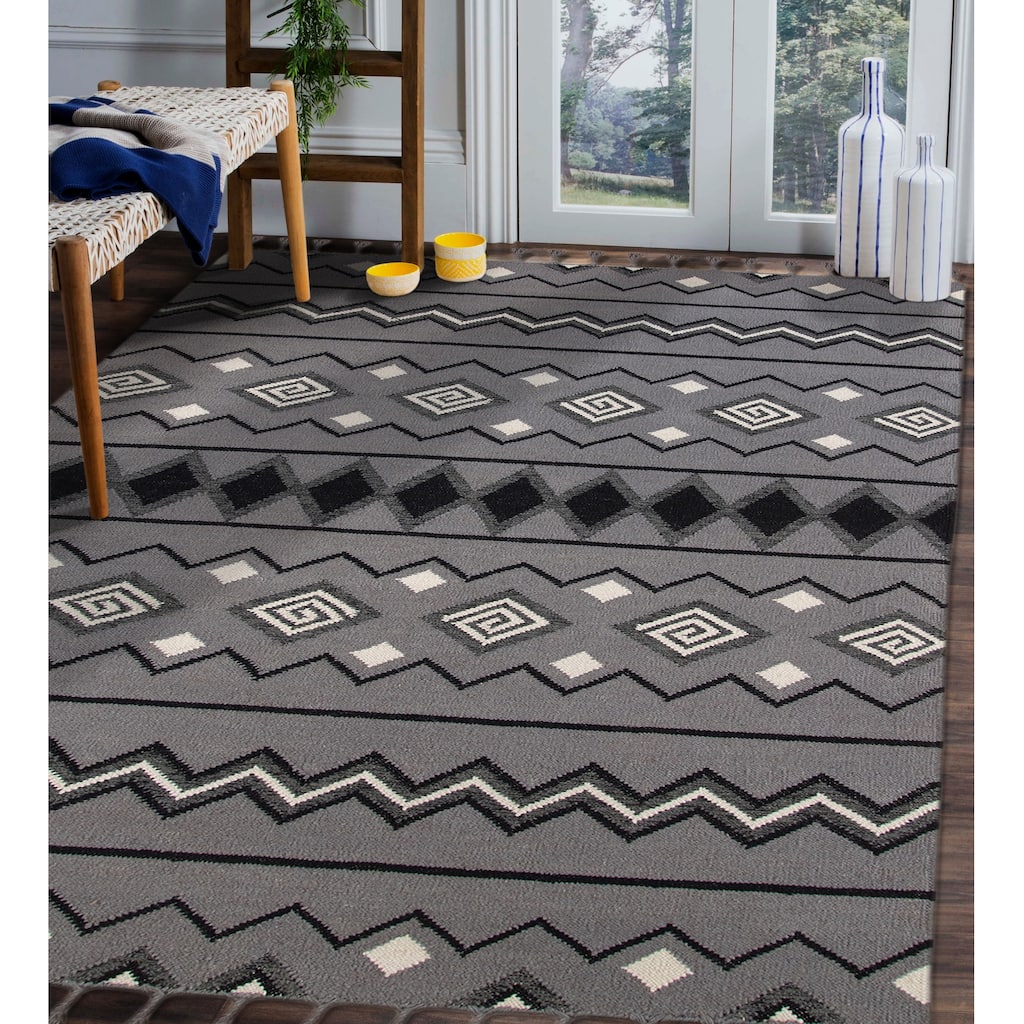 The Curated Nomad Southwestern Dove Gray Flatweave Area Rug
