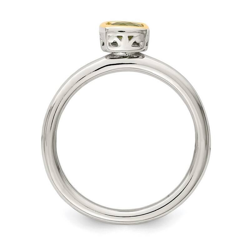 Curata 925 Sterling Silver With 14k Accent Peridot Ring