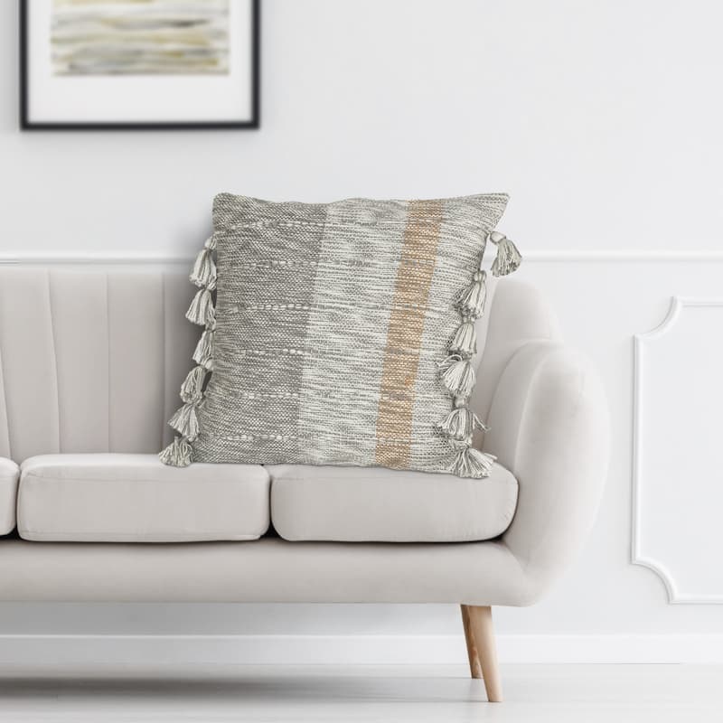 Sevita Sophisticated Grayscale and Red Tasseled Throw Pillow
