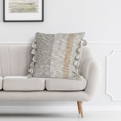 Sevita Sophisticated Grayscale and Red Tasseled Throw Pillow