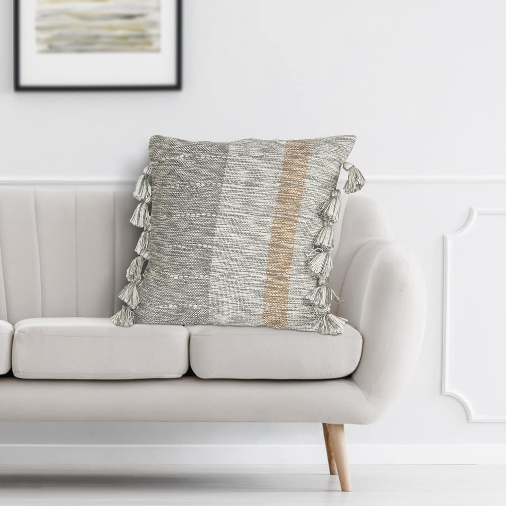 Sevita Sophisticated Grayscale and Red Tasseled Throw Pillow