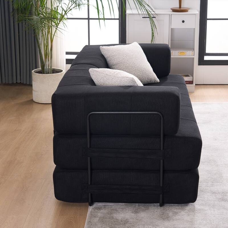78.5" Folding Sofa Bed with 2 Pillows, Convertible Foam Futon Couch, Corduroy Fold-Out Couch for Living Room, Office
