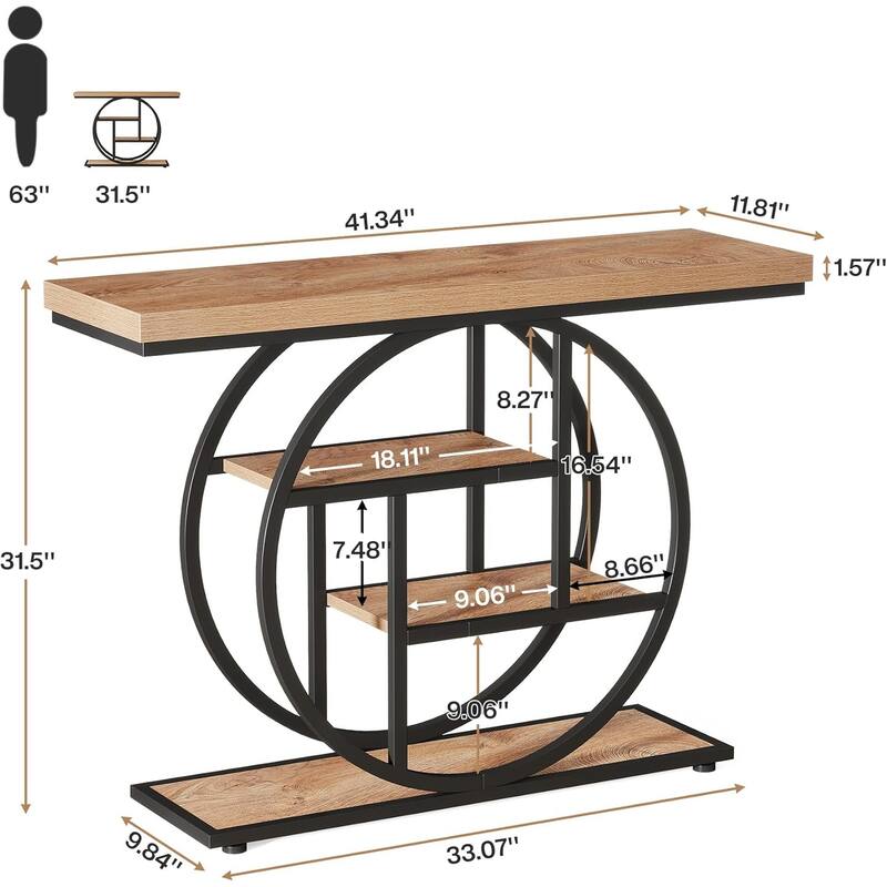 41.3 Inches Industrial 4-Tier Console Table with Circle Base for Living Room, Hallway, Foyer