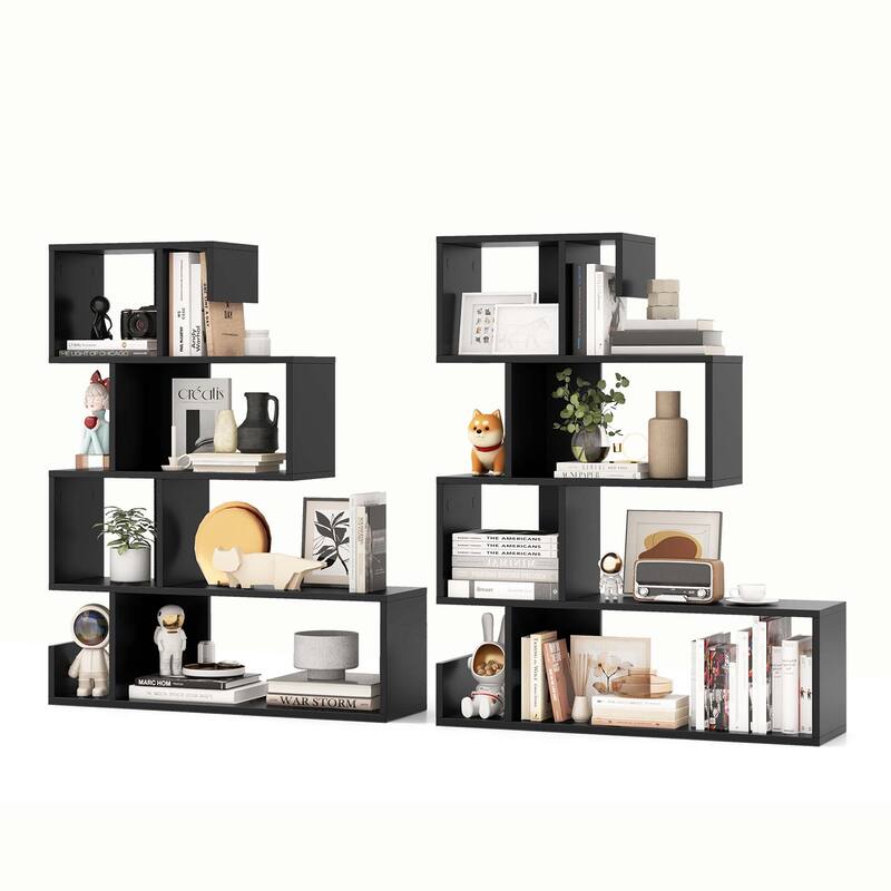 Costway 1/2 PCS 5-Tier S-Shaped Bookshelf with Open Cubes - 2 PCS