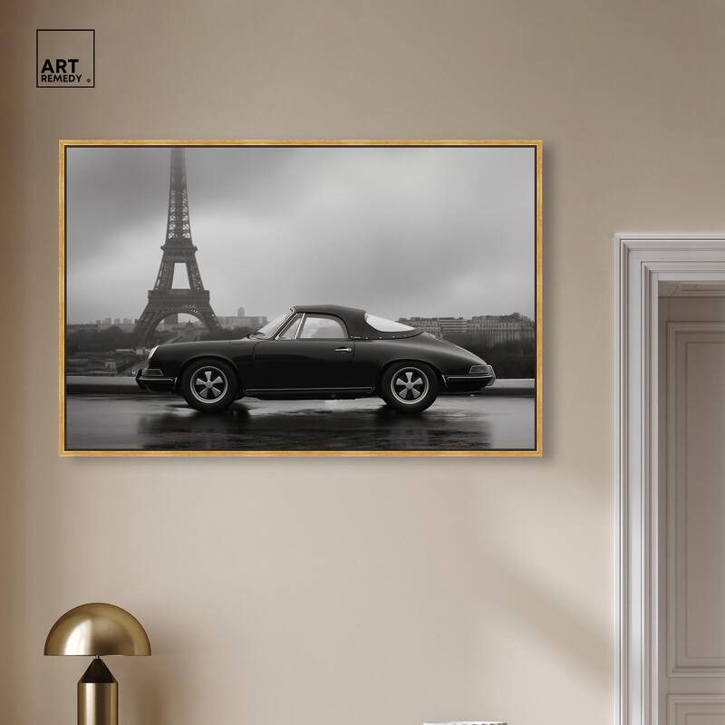 Classic Car and Eiffel Noir Canvas by Art Remedy