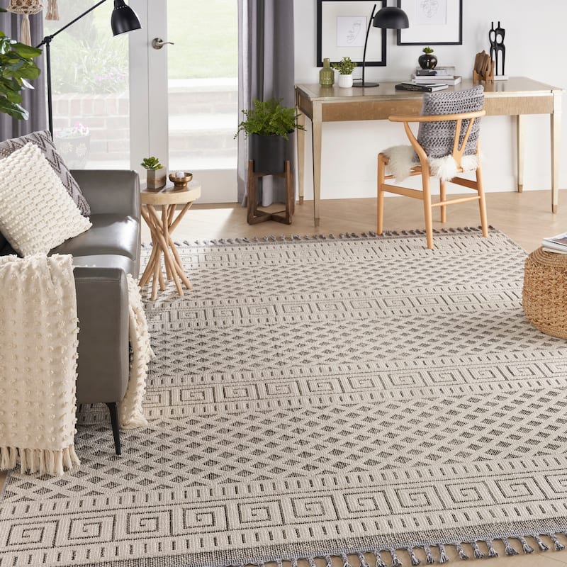 Nourison Elwood Contemporary Greek Key Lattice Geometric Area Rug - 7' 10" x 10' 6" - Ivory/Grey - Runner/Rectangle