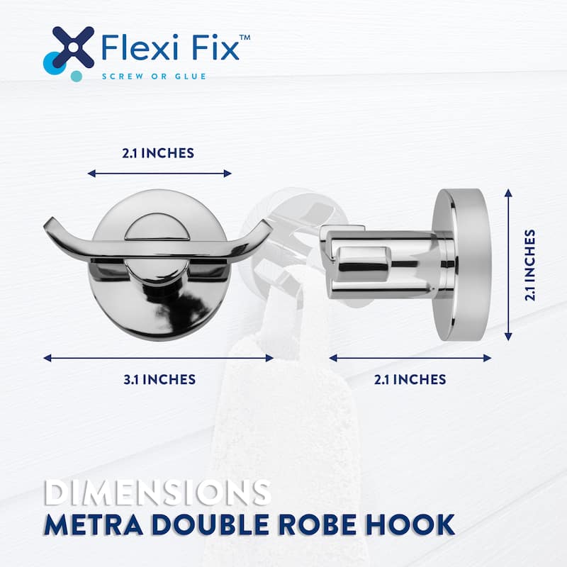 Croydex Metra Flexi-Fix Screw or Glue Double Bath Robe & Towel Hook in Chrome