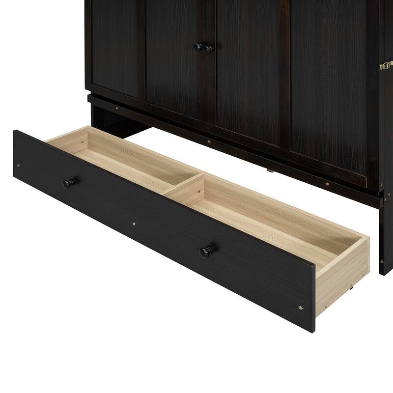 Space-Saving Full Size Murphy Bed with USB Port and Large Drawer, Espresso Finish