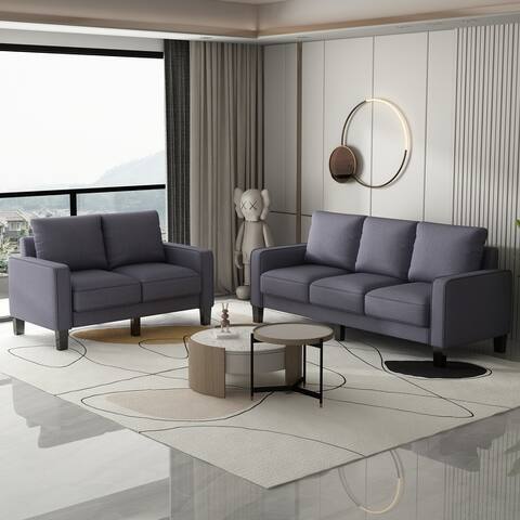 2 Piece Sofa Sets with Solid Wood Legs & Storage, Modern Upholstered 3-Seat Sofa Loveseat Couch Set Furniture for Living Room