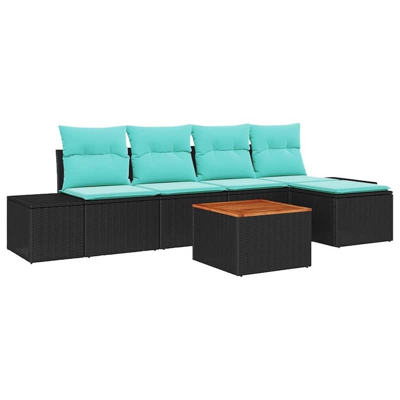 vidaXL 6 Garden Sofa Set with Cushions Black/Grey Poly Rattan - 115.7 x 24.4 x 27.2