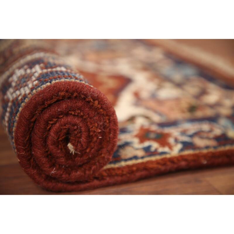 Hand Knotted Oriental 100% Wool Carpet Traditional Medallion Oranges & Rust Heriz (serapi) Area Rug - 3' 0'' X 2' 0''