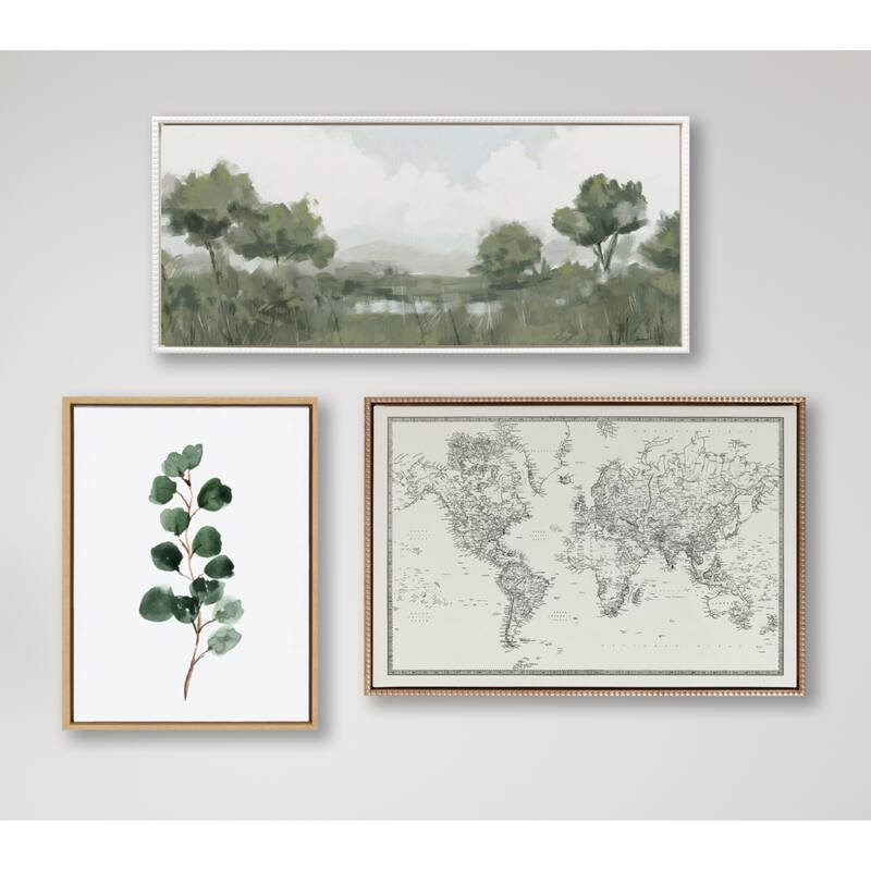 Sylvie Beaded Vintage BW World Map Canvas by Creative Bunch Studio