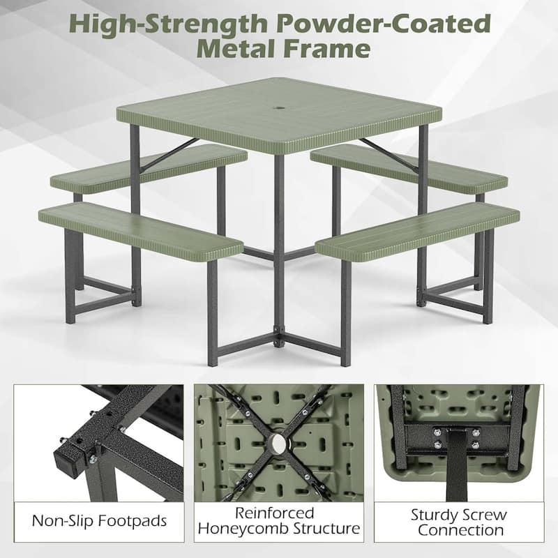 Outdoor Picnic Table HDPE Picnic Camping Table Set for 4-8 Person