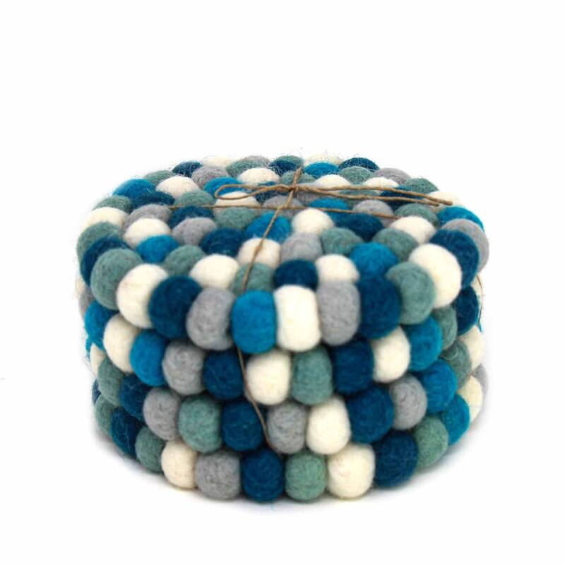 The Curated Nomad Southard Neutral Felt Ball Coaster (Set of 4) - Ice Blue