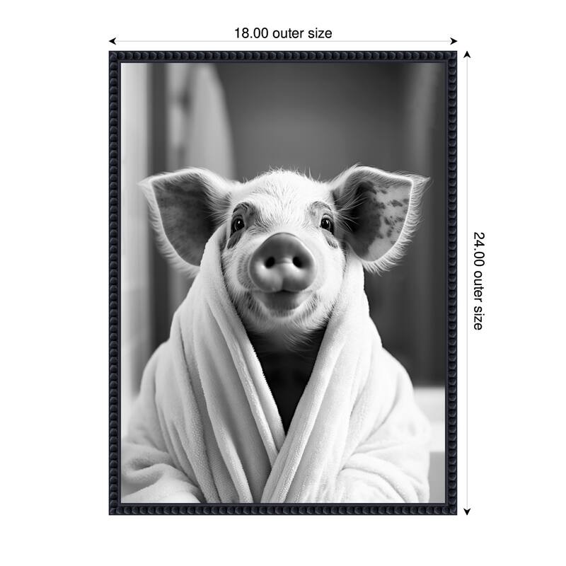 Kate and Laurel Sylvie Pig Bathroom Art Towel Robe Black and White Framed Canvas by The Creative Bunch Studio