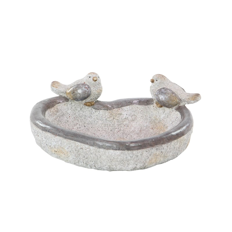 Polystone Bird Indoor Outdoor Garden Sculpture with Bath Bowl - Gray - Roche River Decor - Gray - 15"W, 6"H